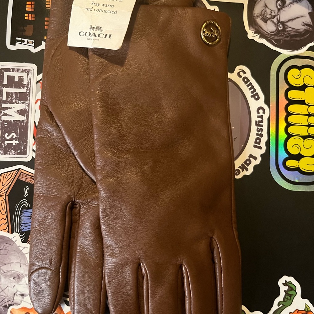 Tan leather Coach Tech gloves